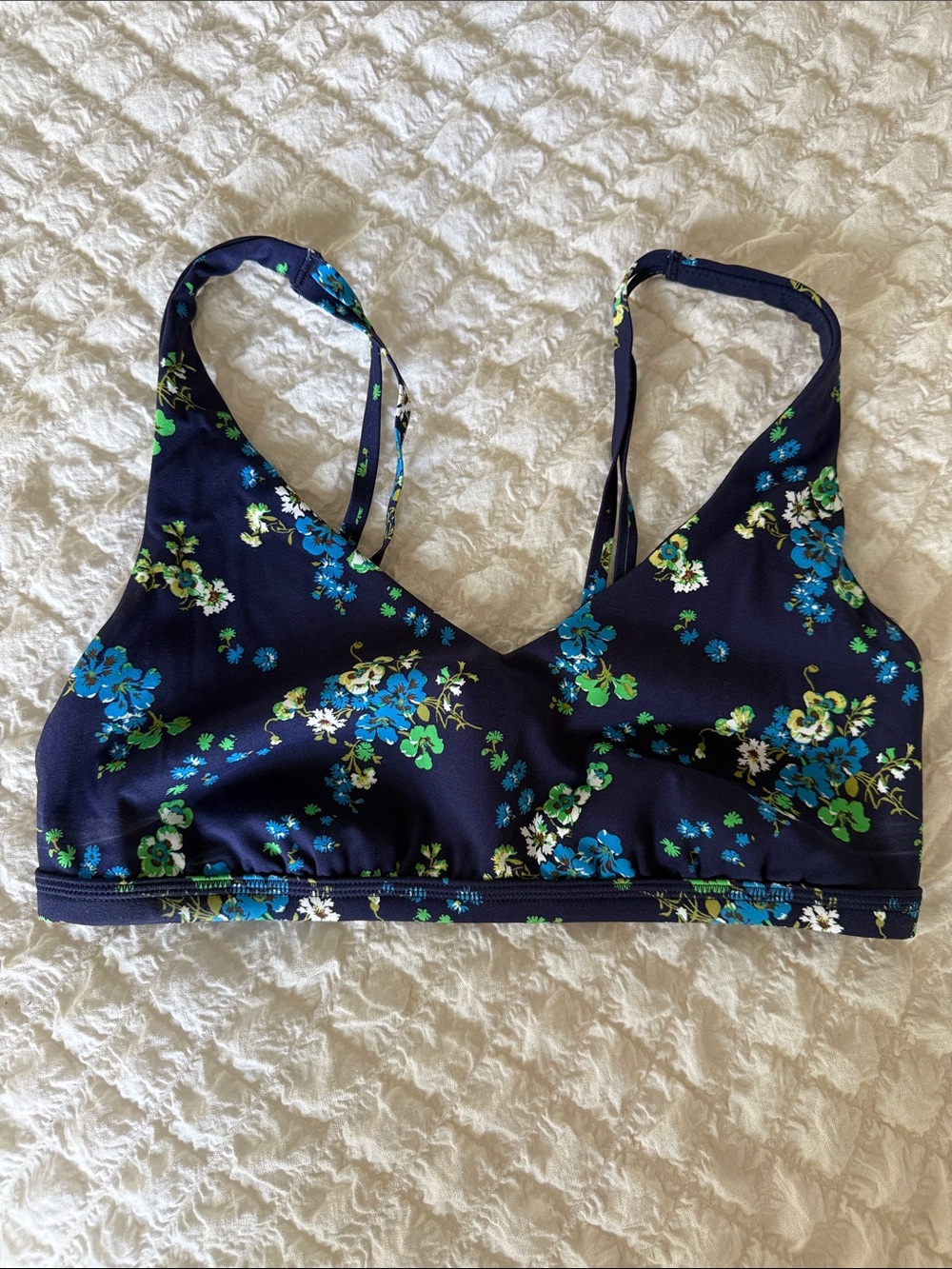 Offline Sports Bra in Dark Blue with Blue & Green Flowers